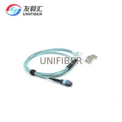 8 Core OM3 Multimode Patch Cable Aqua 2M MTP To LC Breakout Type B